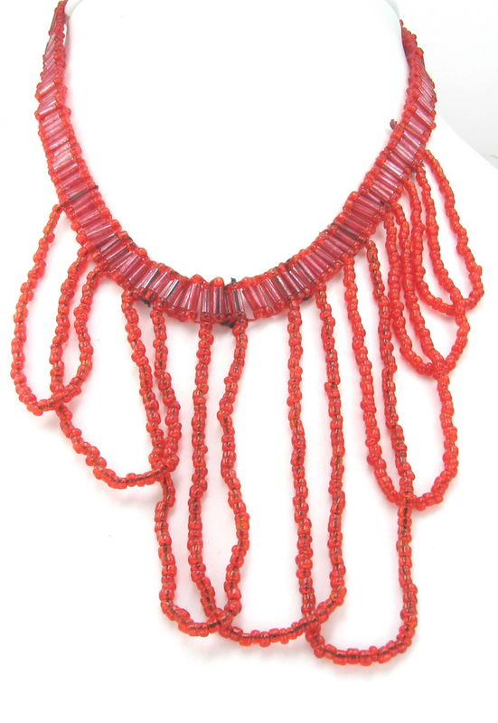 Necklace - Red with Draping Front - Red