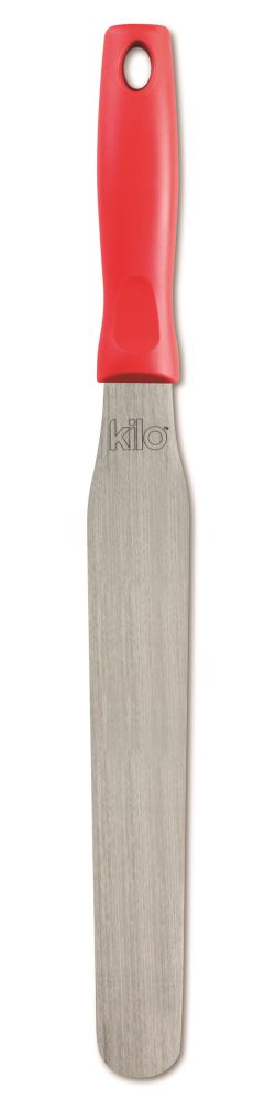 Kilo pallet knife, 11-inch stainless steel spatula with red handle, ideal for icing and cake decorating.