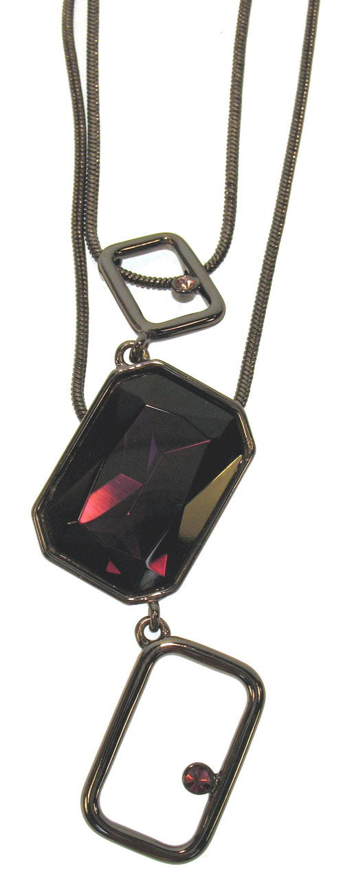 Necklace - Rect Crystal with Rect Frame - Purple