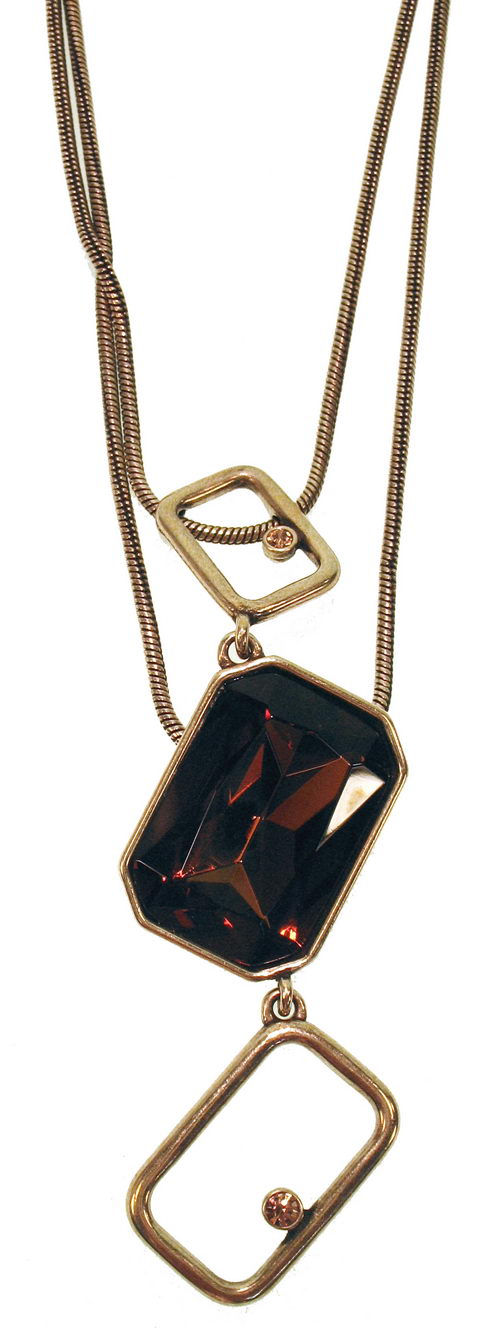 Necklace - Rect Crystal with Rect Frame - Topaz