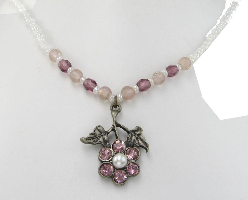 Necklace Pink Diamante Drop On Beads