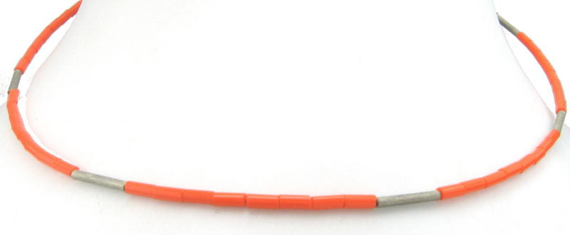 Necklace - 1 Strand Bead W Silver - Orange