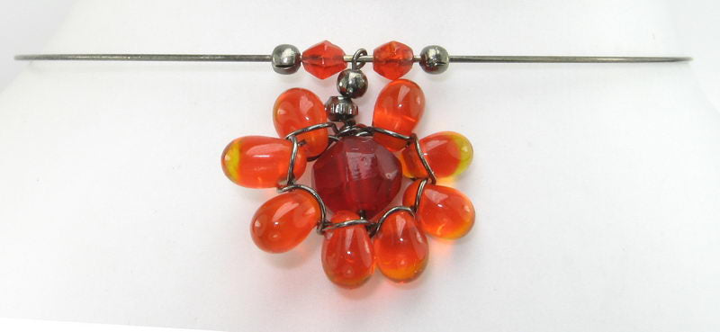 Necklace - Beaded Daisy - Orange