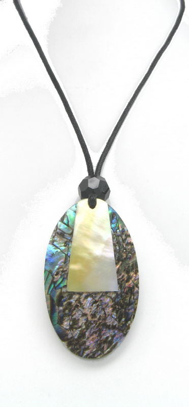 Necklace Oval Paua On Black Cord