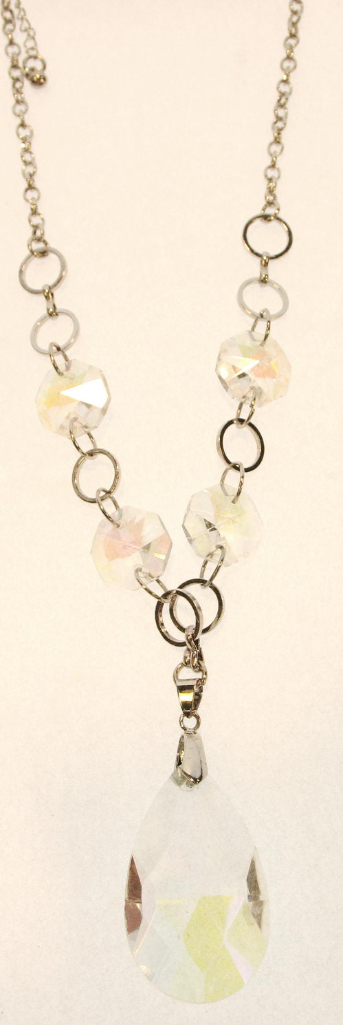 Necklace - Large Crystal Pendant - Clear