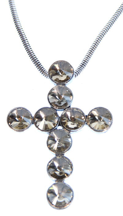 Necklace - 24in Topaz Crystal Cross - Topaz