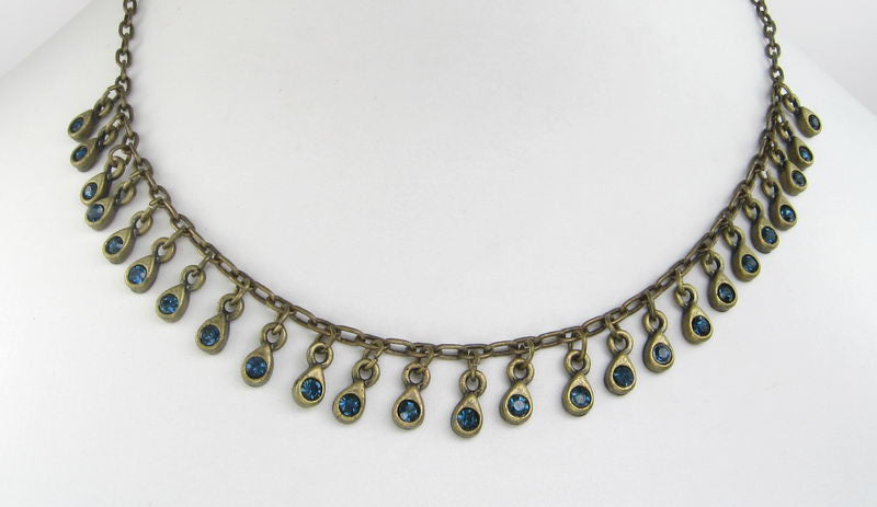 Necklace - Brass Chain Dia Drops - Blue