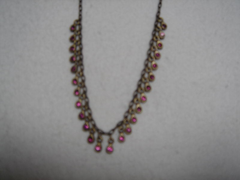 Necklace - Brass Chain Dia Drops - Pink
