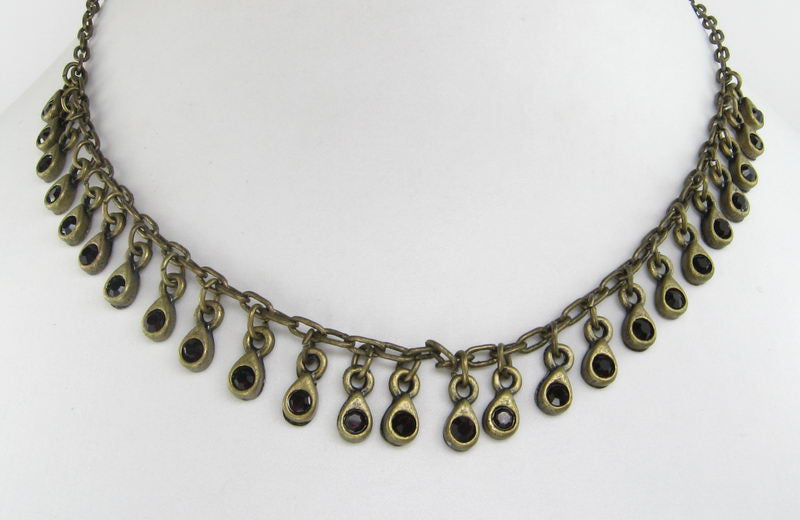 Necklace - Brass Chain Dia Drops - Red