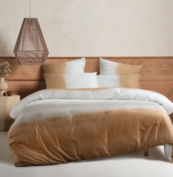 Californian King Duvet Cover Set featuring terracotta and creamy white gradient, crafted in soft 100% cotton sateen.