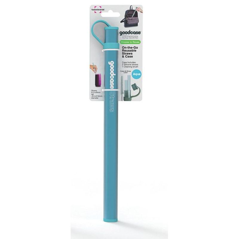 FusionBrands Silicone Straws Set Of 2 Aqua