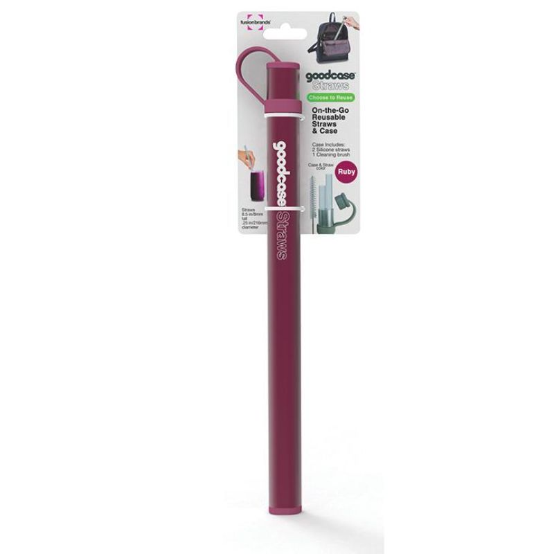 FusionBrands Silicone Straws Set Of 2 Ruby