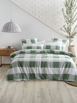 Alec King Duvet Cover Set in Moss, 100% cotton, check pattern, includes pillowcases, perfect for modern bedrooms.