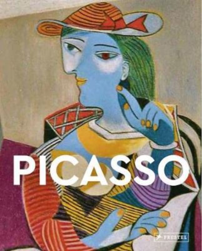 Book cover of 'Picasso - Masters of Art' featuring vibrant illustrations celebrating Picasso's artistic legacy.