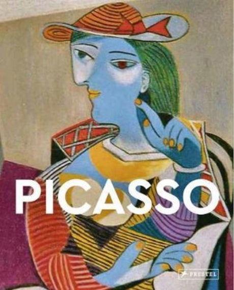 Book cover of 'Picasso - Masters of Art' featuring vibrant illustrations celebrating Picasso's artistic legacy.