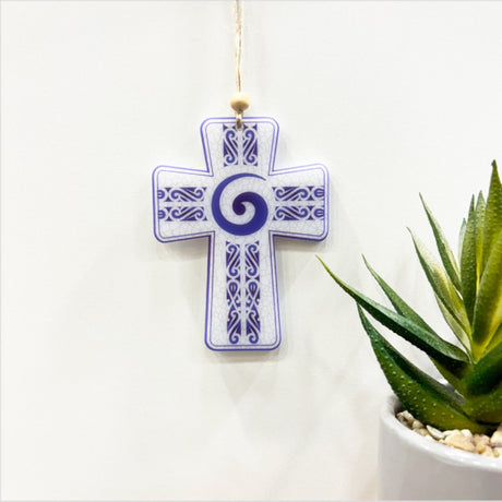 Elegant Koru design hanging ornament, crafted from 6mm satin acrylic, perfect for decor or gifting.