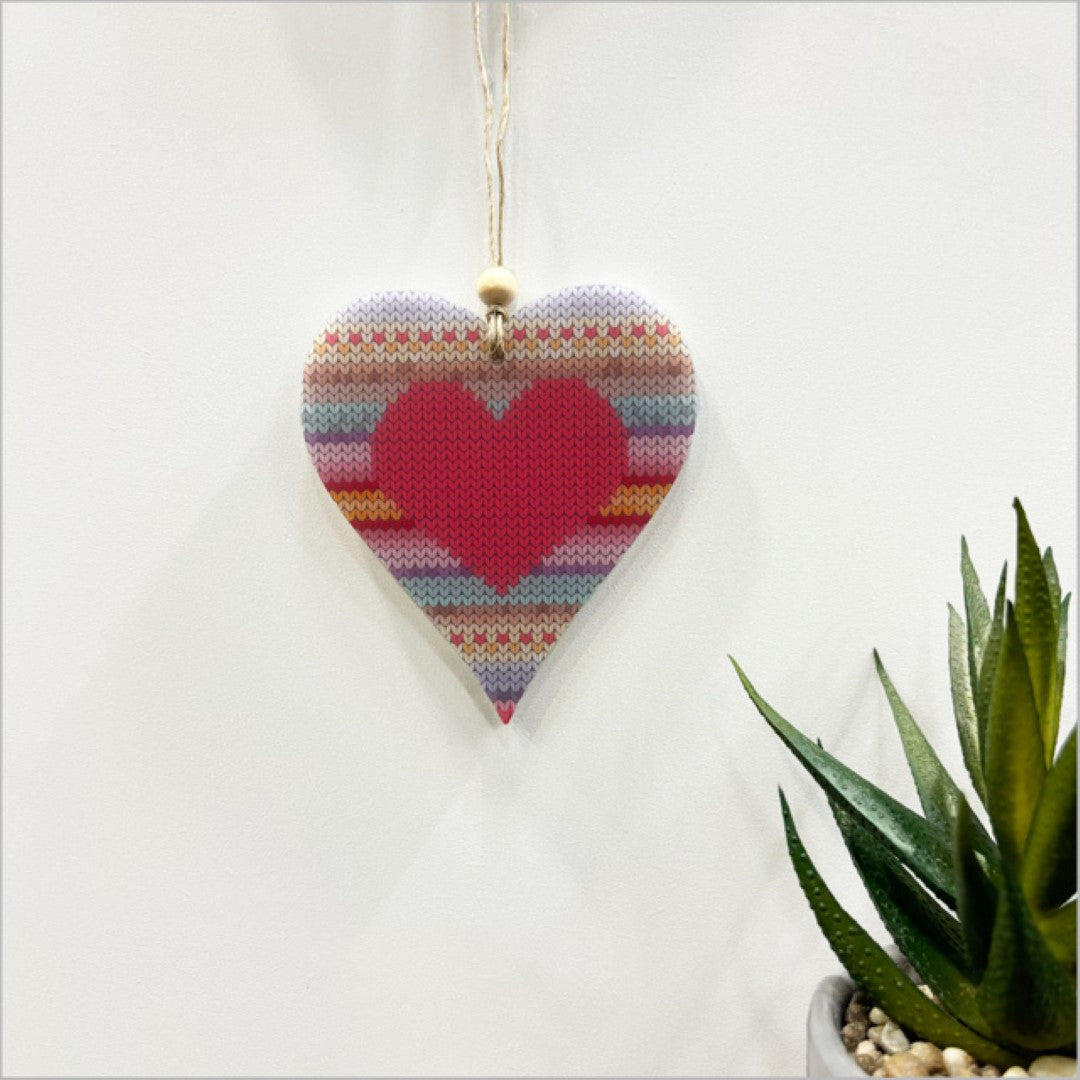 Vibrant red heart hanging ornament in satin acrylic, perfect for holiday decor or heartfelt gifts, size 95mm x 105mm.