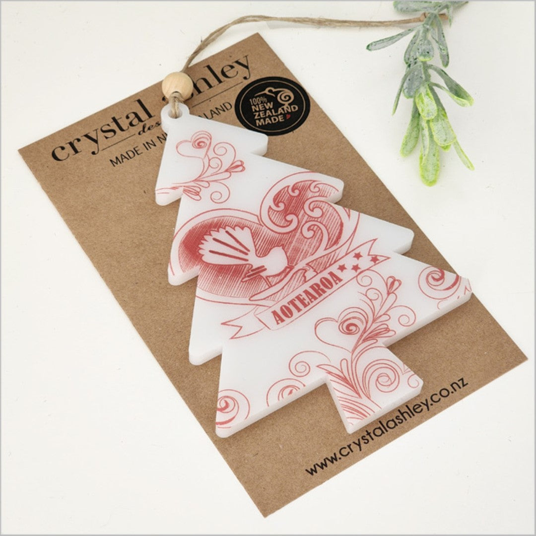 Satin acrylic hanging ornament featuring a festive printed design, 88mm x 125mm, perfect for holiday decor.