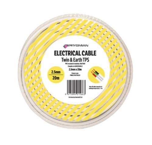 Electrical Cable Twin & Earth 2.5mm TPS 20m Roll Blister Pack