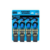 Ox Trade Ratchet Tie Downs 25mm Wide 250kgLC 4 Pack