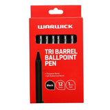 Warwick Pen Ballpoint Tri Barrel 1.0mm Medium Black Box 12