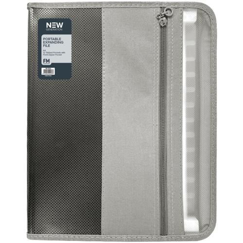 FM Zippered Expanding File A4 Gunmetal Black 13 Pocket