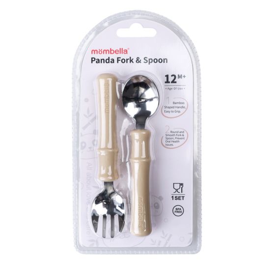 Panda Fork & Spoon - Beige - Mombella