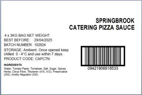 Ready To Use Pizza Sauce Springbrook 3kg