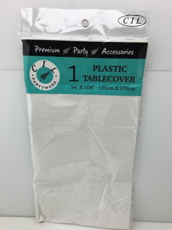 Tablecover - Plastic White 137 x 274cm (Set of 12)