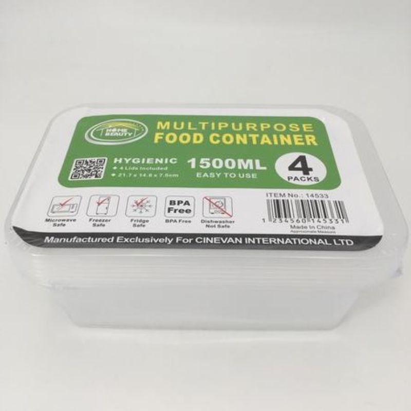 Plastic Food Container - 1500ml/21.7CM  - 48 units