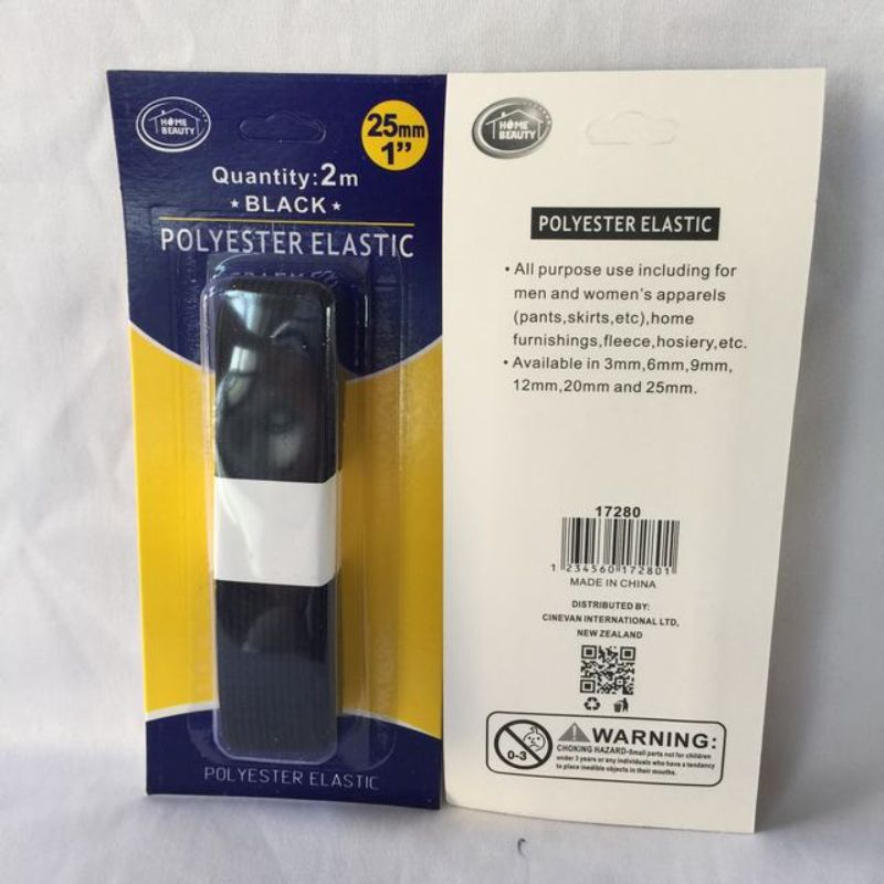 Elastic - Polyester Black 25mm x 2 m (12 Packs)