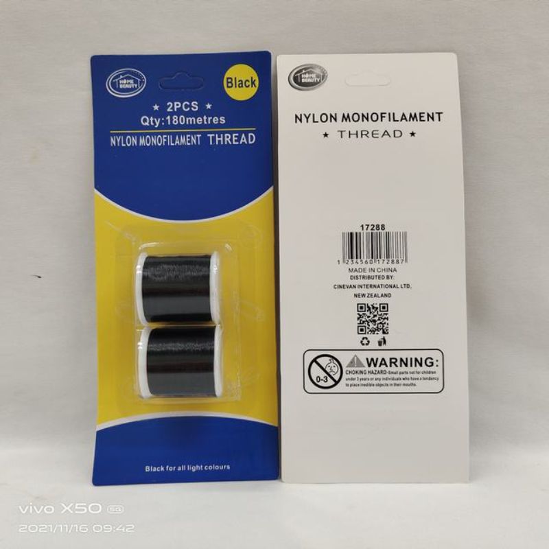 Nylon Monofilament Thread - Black 180m (12 Packs)
