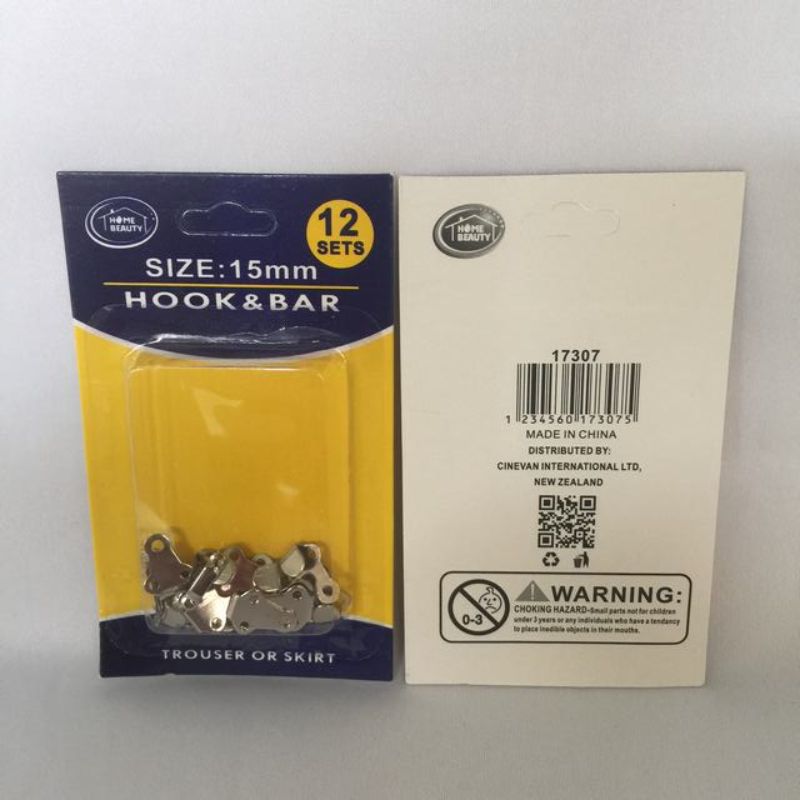Hook & Bar - 15mm 12pcs (12 Sets)
