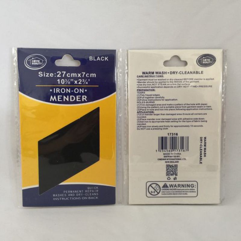 Iron on Mender - Black 27 x 7cm (12 Packs)