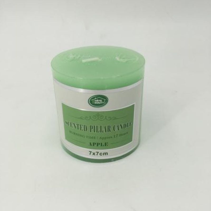 PILLAR CANDLE - Colour Green Apple 7 x 7CM (Set of 12)
