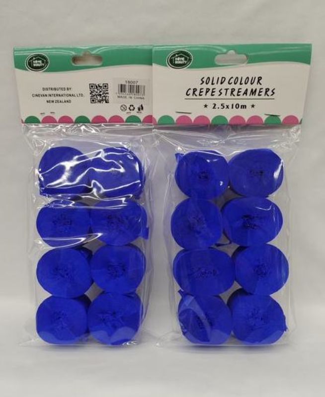 Crepe Streamers - Blue 2.5 x 10m (12 Packs)