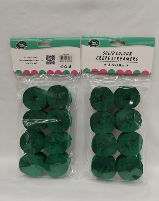 Crepe Streamers - Dark Green 2.5 x 10m (12 Packs)