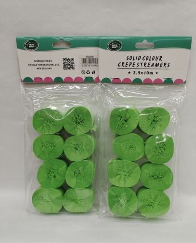 Crepe Streamers - Green 2.5 x 10m (12 Packs)