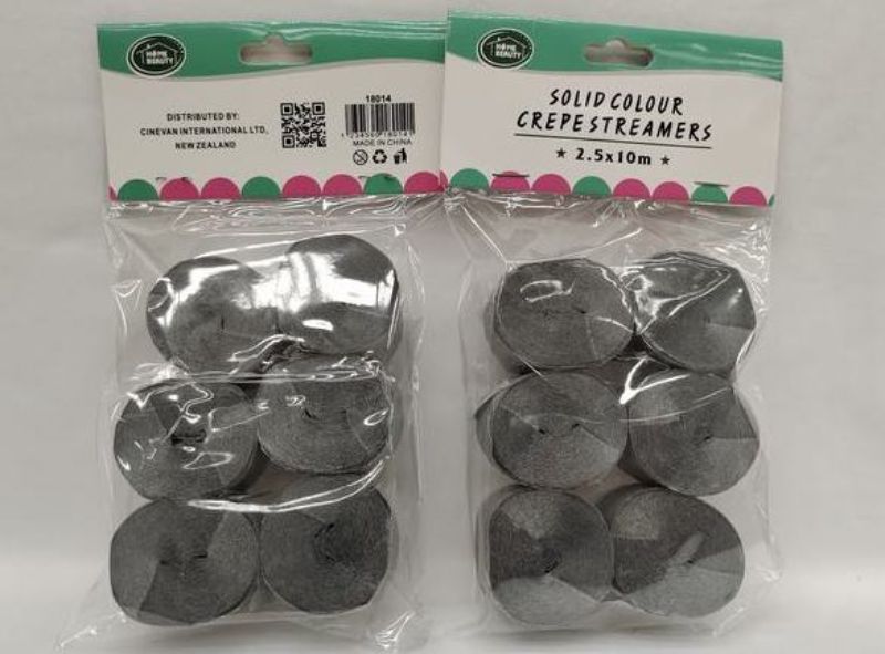 Crepe Streamers - Silver 2.5 x 10m (12 Packs)