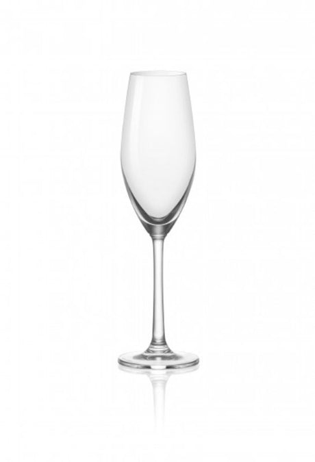 Set of 6 Ocean Sante 210ml champagne flutes with an elegant angular bowl for enhanced aeration and stylish entertaining.