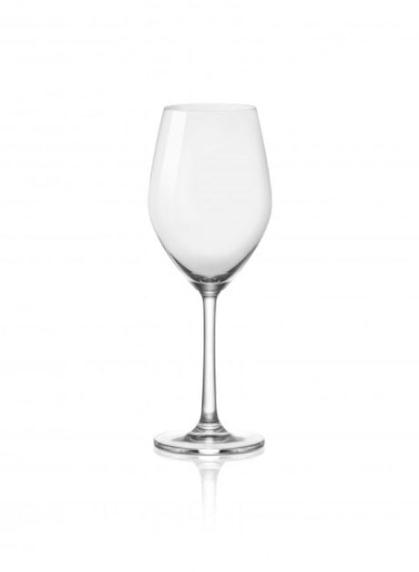 Elegant set of 6 Ocean Sante wine glasses, designed for modern dining, featuring an angular bowl for enhanced aeration.