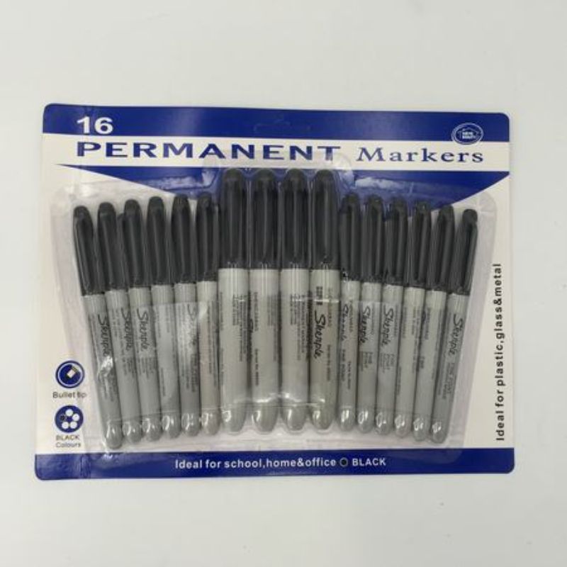 Permanent Markers - Black 16pc Pack (12 Packs)