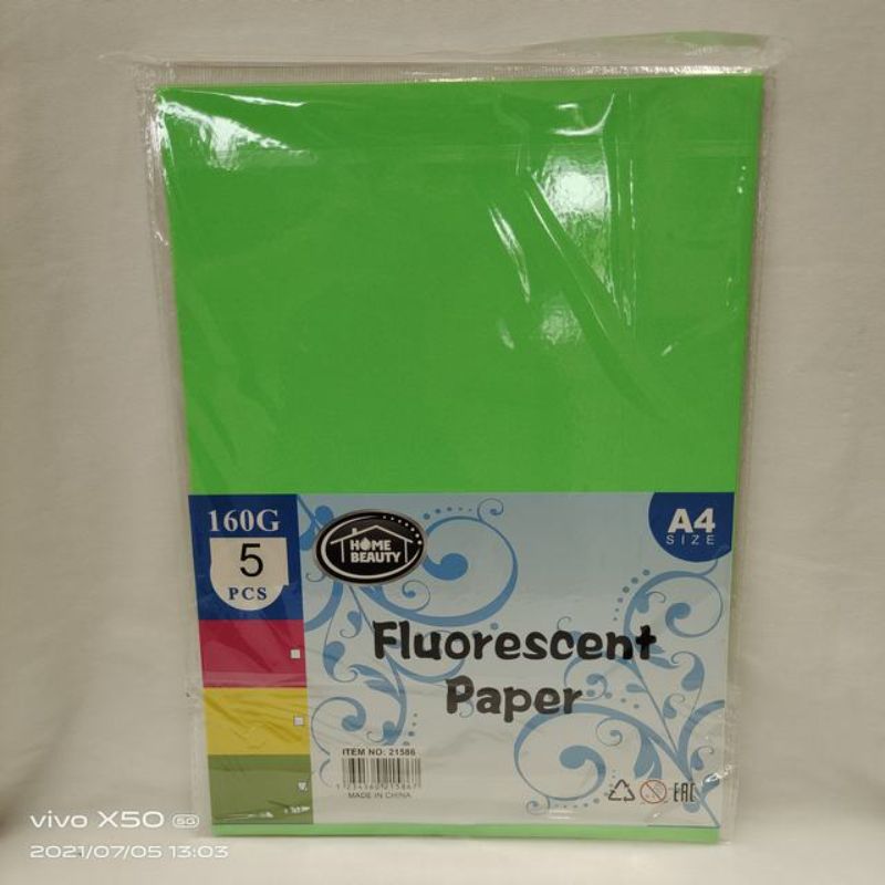 Fluorescent Paper - A4 Green 160G 5pc Pack (12 Packs)