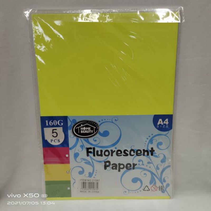 Fluorescent Paper - A4 Yellow 160G 5pc (12 Pack)