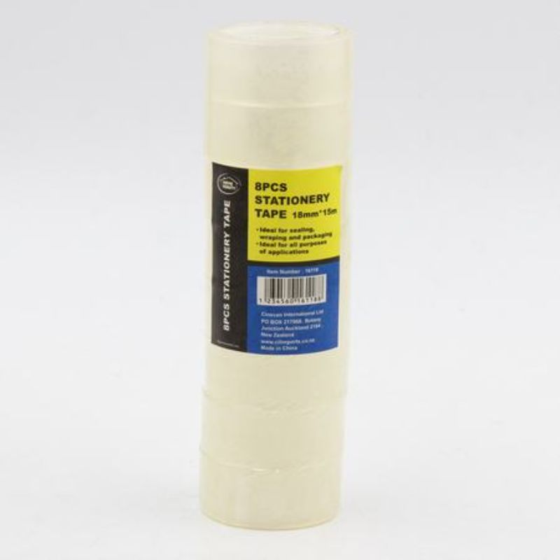 STATIONERY TAPE - 8PC Pack 18mm x 15m (12 Packs)