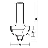 CARBITOOL Classical Cove Bit with Ball Bearing Guide - 2 Flute - Carbide Tipped (28.6mm x R6.35mm)