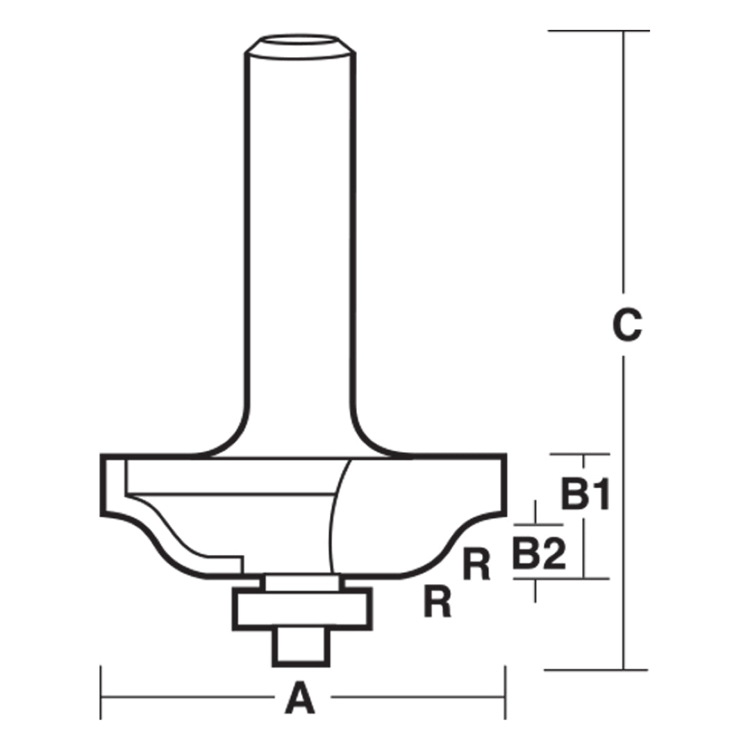 CARBITOOL Shallow Roman Ogee Bit, carbide-tipped, 2-flute design for precise decorative edge moldings in woodwork.