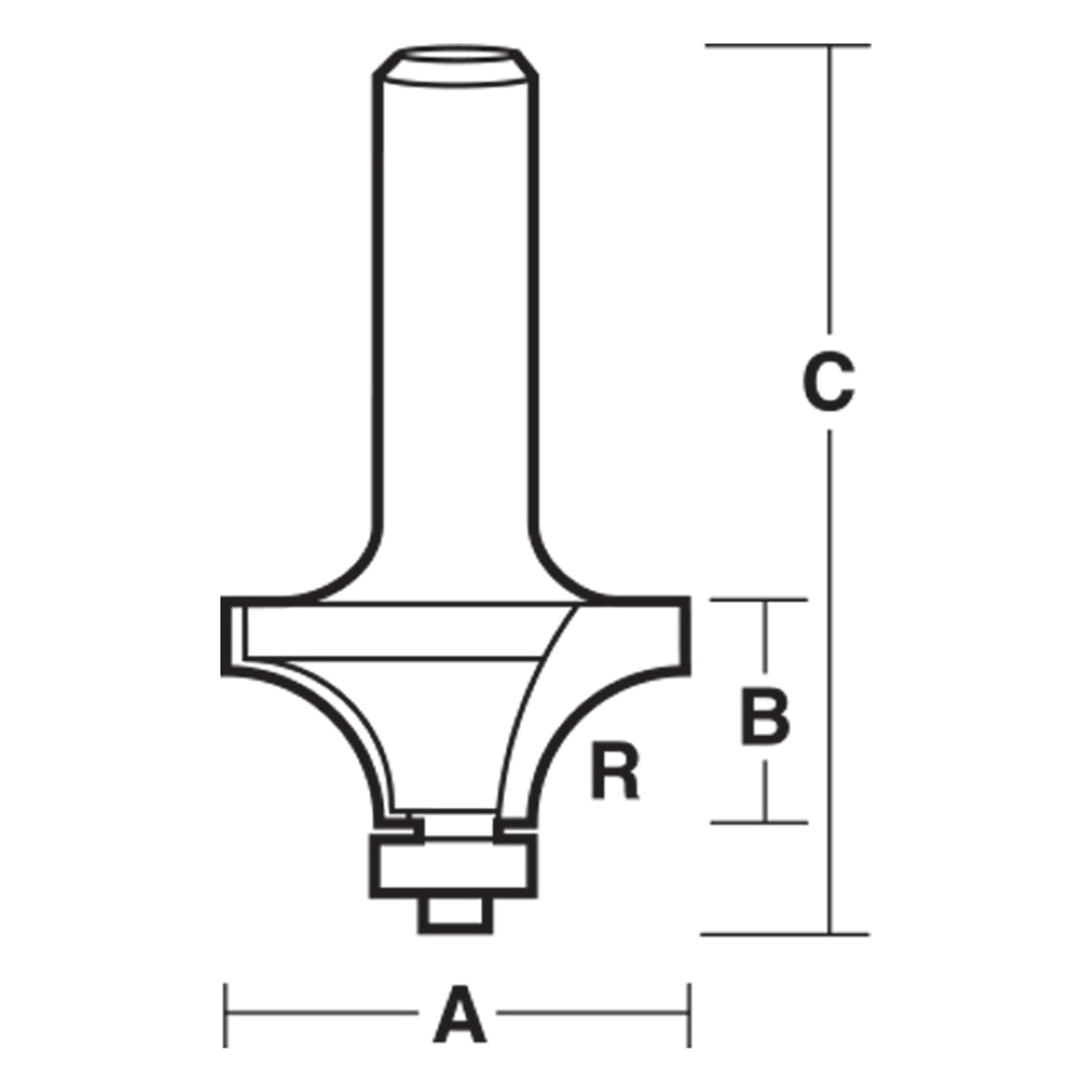 CARBITOOL Rounding Over Bit with Ball Bearing Guide - 2 Flute - Carbide Tipped (47.6mm x R16mm)