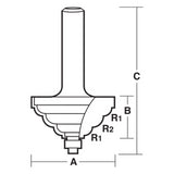 CARBITOOL Triple Cove Bit with ball bearing guide, 57.1mm cutting width for precise moulding and durable carbide-tipped design.