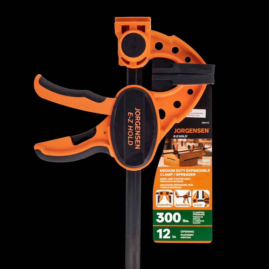 PONY JORGENSEN 300mm bar clamp featuring one-handed operation, comfort grip, and expandable design for versatile woodworking tasks.